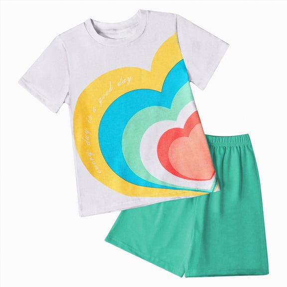 Kogui Boys Toddler Clothes Toddler Baby Boy Summer Outfit Baby Boy Clothes Short Sleeve T-Shirts Top Shorts 2Pcs Boy Clothing Casual Set Size 6-7 (Green,6-7 Years)