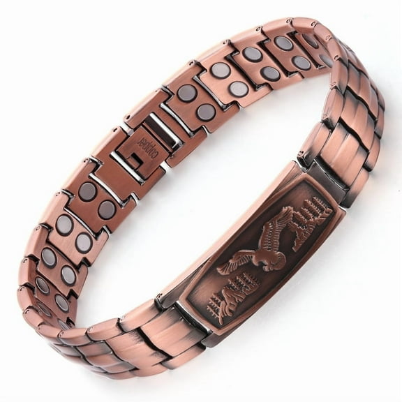 Wollet 8.66'' Copper Magnetic Bracelet for Men, Embossed Eagle, New Design, Adjustable Jewelry Gift