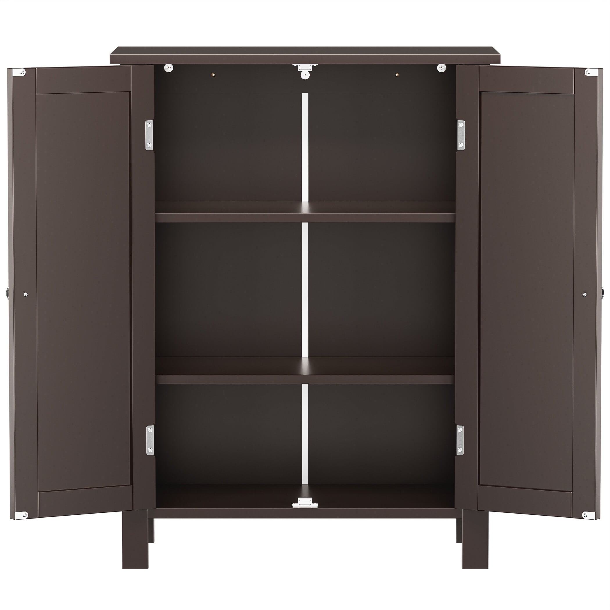 HomGarden 2-Door Bathroom Floor Storage Cabinet Side Cupboard W/ Adjustable Shelves,Brown