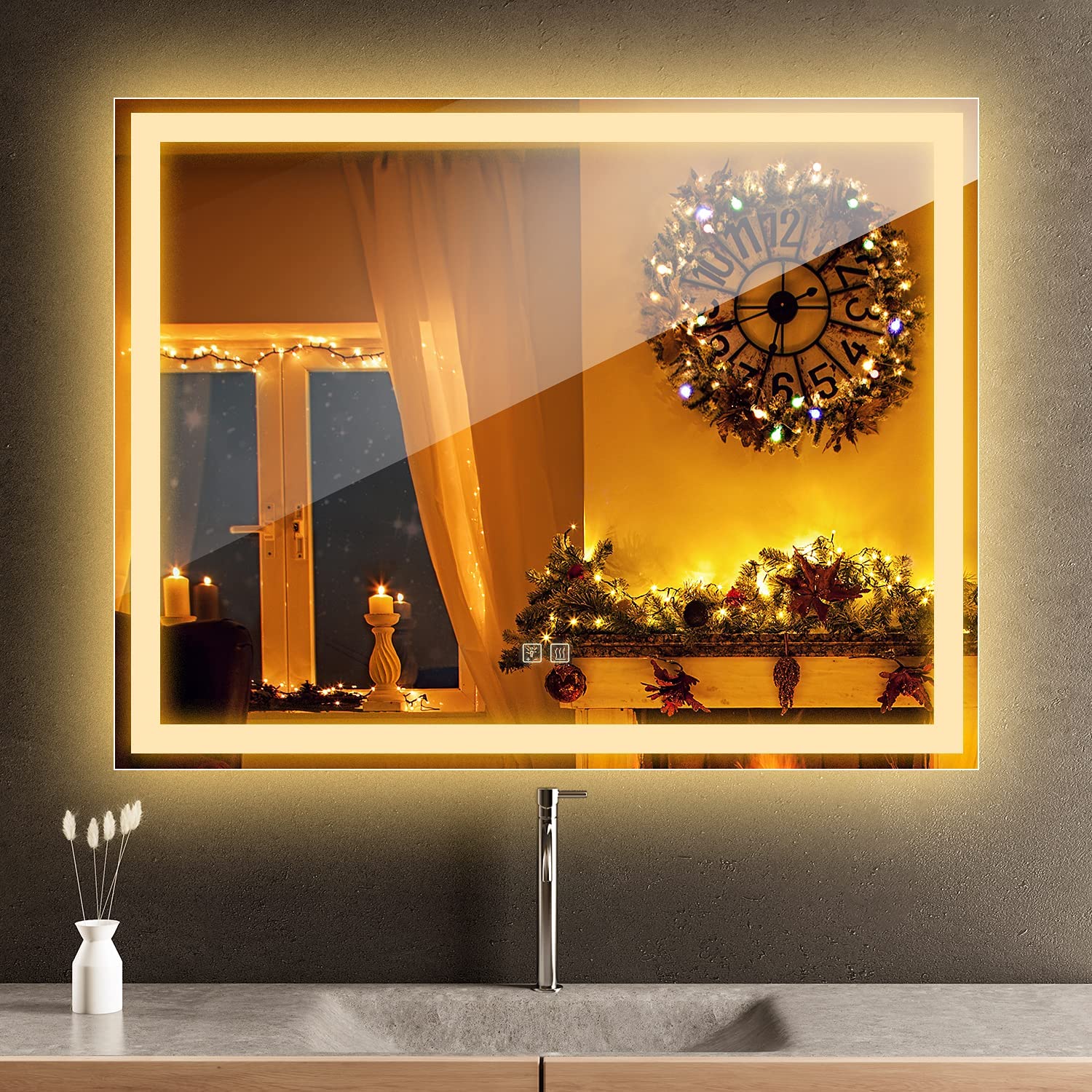 ROOMTEC LED Mirror for Bathroom 36x28 Inch,Backlit & Front Lighted,Anti