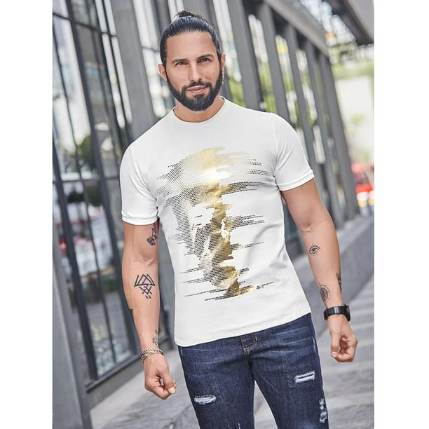 522-24 Playera Hombre Color Blanco Diseño Metálico Algodón Cklass 522-24