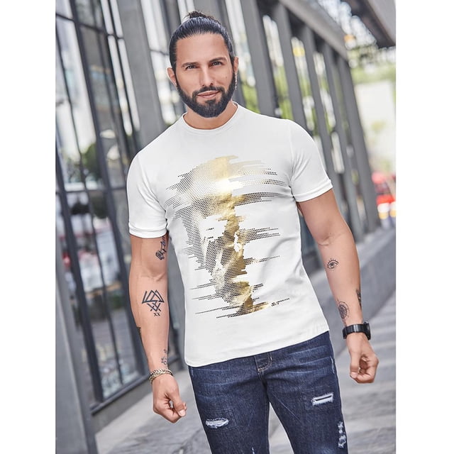 522-24 Playera Hombre Color Blanco Diseño Metálico Algodón Cklass 522-24