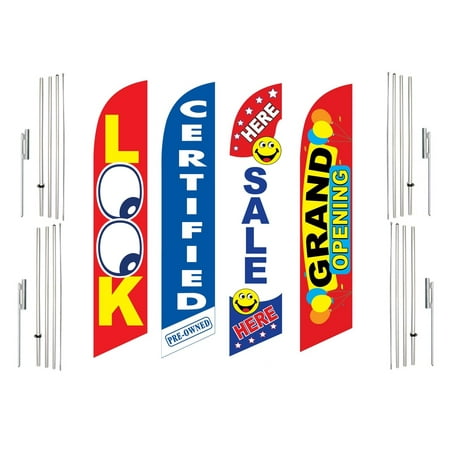 4 Swooper Flags With 4 Pole Kits Look Certified Pre Owned Sale Here Grand Opening