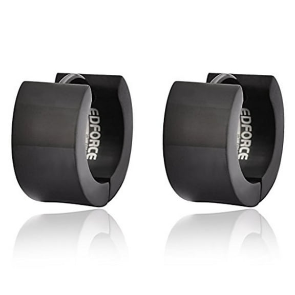 Edforce Stainless Steel Black Huggie Hoops Earrings, 7mm x 9mm