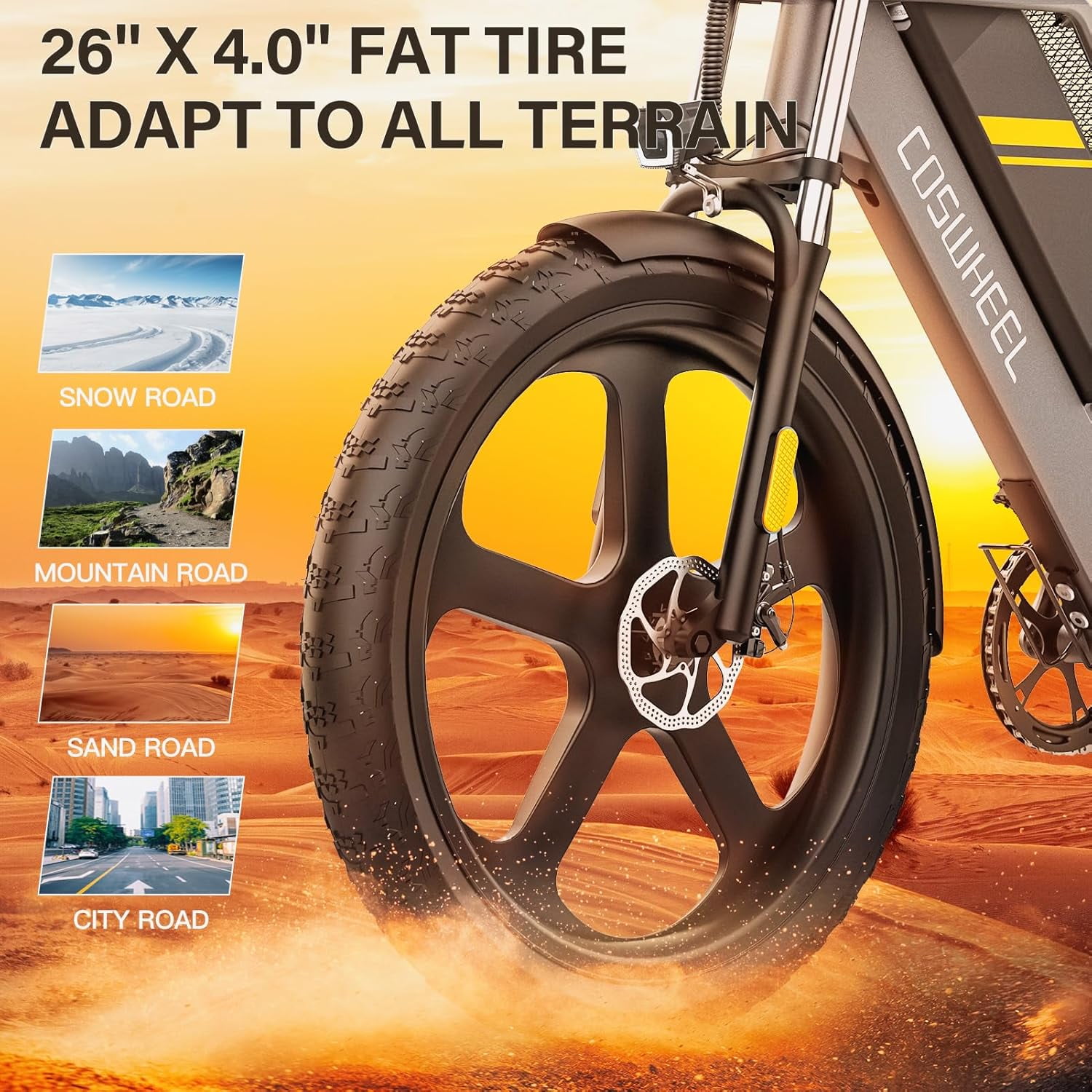 48V/25Ah Removable Battery COSWHEEL T26 Electric Bike for Adults,Electric bicycles 1500W Motor UP to 31MPH & 87 Miles, Off Road Electric Dirt Bike with 7-Speed, 26" x 4.0 Fat Tire Full Suspension