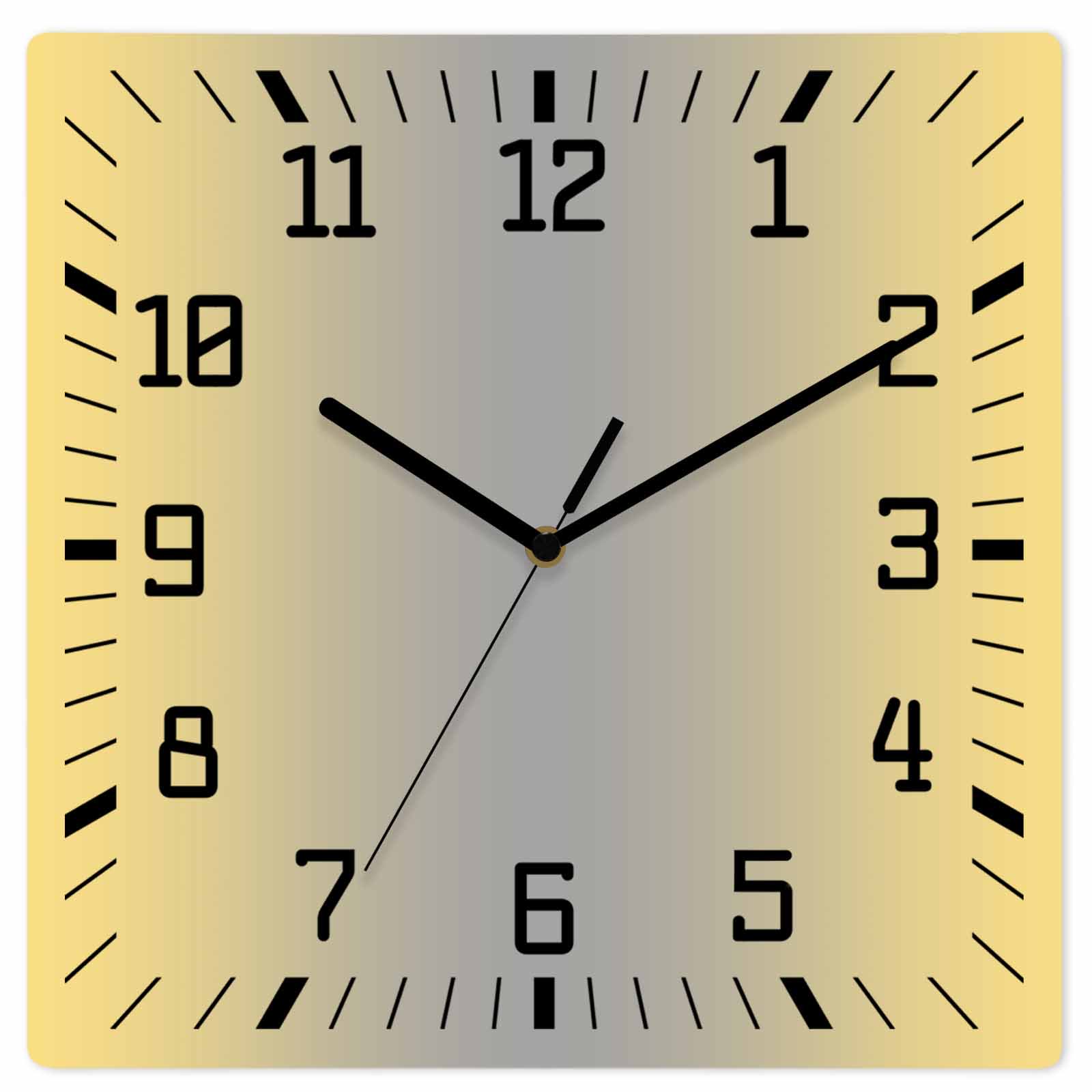 Yellow Gray Ombre Wooden Wall Clock Silent Non Ticking, Modern Gradient Abstract Art Square Wall