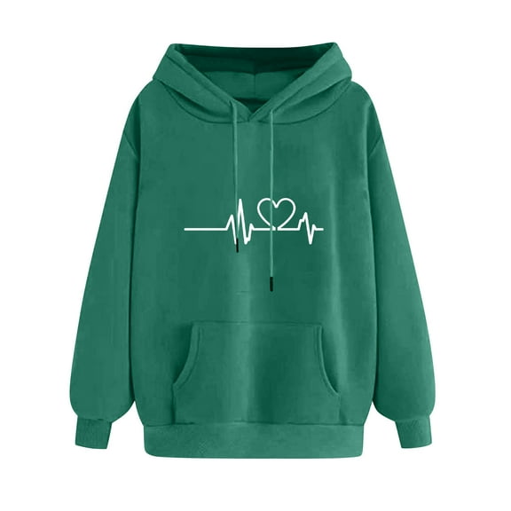Oalirro Women's Heart Graphic Drawstring Hoodie Crew Neck 2024 New FashionValentine's Day PulloverArmy Green,L