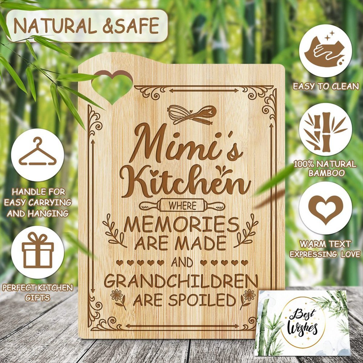 Bamboo Cutting Board Mother'S Day Gift for Cutting Board,Cooking Board(Mimi) bamboo Photo Color