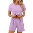 thumbnail image 2 of MOSHU Womens Pajamas Sets Ribbed Knits Tops and Elasticated Waist Shorts with Pocket Ruffle Edge Lounge Sets, 2 of 10