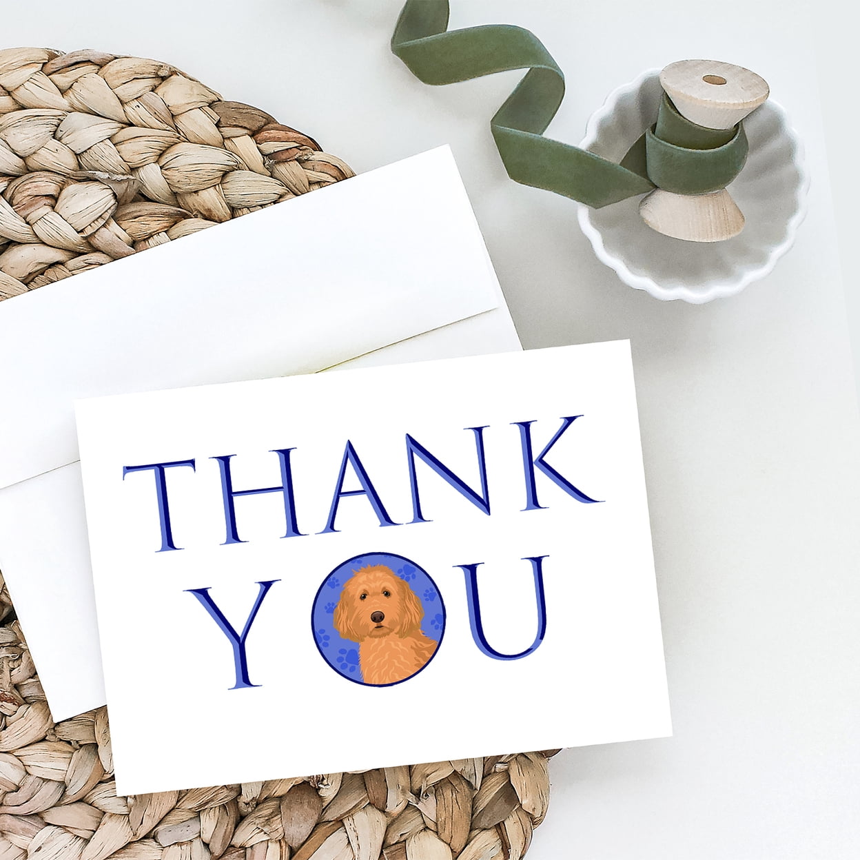 Doodle Red #1 Thank You Greeting Cards and Envelopes Pack of 8 7 in x 5 in