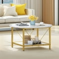 thumbnail image 2 of Dextrus Round Coffee Table with Storage, Rustic Living Room Tables with Sturdy Metal Legs, Marble White and Gold, 2 of 7