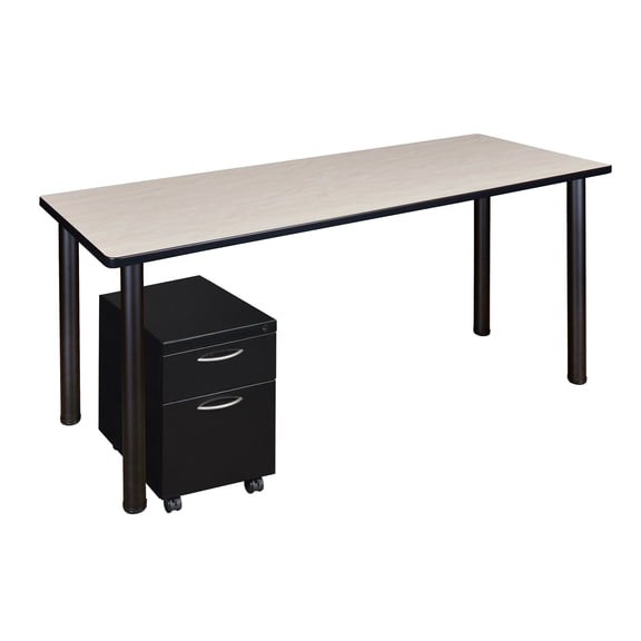 Regency Kee 66 x 24 in. Office Desk Table with Mobile Pedestal Drawer- Maple Top, Black Legs