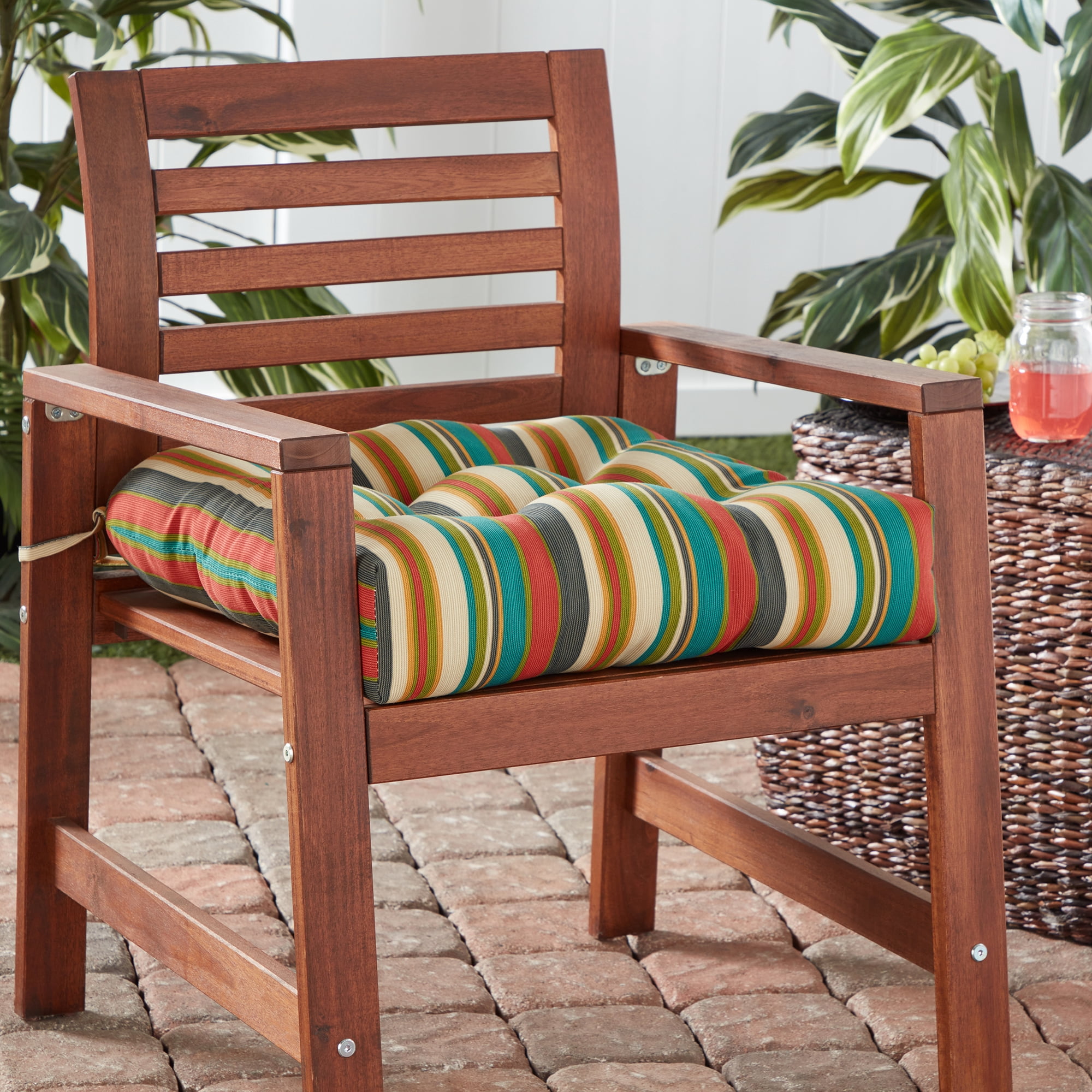 Greendale Home Fashions Tufted Outdoor 20'' x 20'' Seat Cushion, Sunset Stripe
