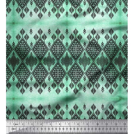 Soimoi Japan Crepe Satin Fabric Aztec Southwestern Fabric Prints by Yard 42 Inch Wide