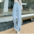 thumbnail image 6 of Tittly Jeans for Women High Waisted Jeans Double Button Slit Jeans Feminine High Waist Straight Pants Loose Thin Narrow Wide Leg Trousers Baggy Pants Baggy Jeans Light Blue XS, 6 of 9