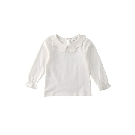 

1-7Y Toddler Kid Girls Solid Color Tops Ruffles Long Sleeve Blouses Autumn Spring Casual T Shirt