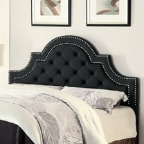 Coaster Home Furnishings Ojai Modern Traditional Camel Back Tufted Upholstered Headboard with Double Row Chrome Nailheads - Full / Queen - Charcoal Fabric