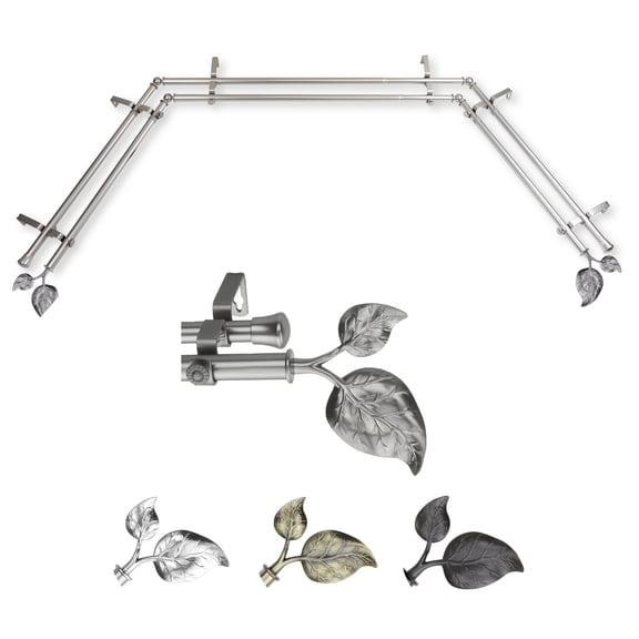 Parnika 13/16" Double Bay Window curtain rod Adjustable 20"-36", 38"-72" - Satin Nickel,(ABay-33-5D)