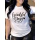 thumbnail image 1 of Short Sleeve Letter Print T-shirt, Crew Neck Casual Top For Summer & Spring, Women's Clothing, 1 of 5