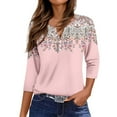 thumbnail image 4 of WTOBBY Women's Floral Print V-Neck 3/4 Sleeve Loose Fit Versatile Blouse Top for Casual Spring Fall Fashion and Everyday Comfortable Outfits,Pink 3XL, 4 of 6