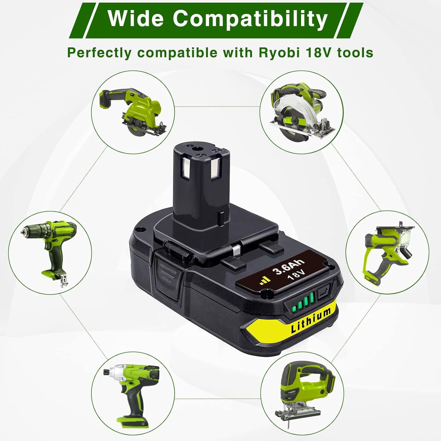 BOTKK Battery Replacement for Ryobi 18V Battery One Plus P102 P103 P104 P105 P107 P108 P109 P190 P122 18V ONE+ Batteries Replacement 3.6Ah 2Packs