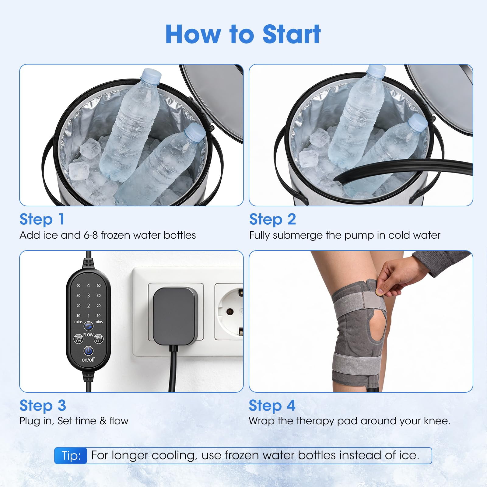 Cold Therapy Machine, Ice Machine for Knee After Surgery, cryotherapy Systerm with Pump, Adjustable Timer, Ideal for Knee Replacement Recovery, ACL,Swelling, Sprains, and Other Injuries (Light Gray)