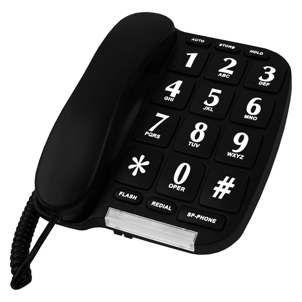 Black Big Button Phone for Wall or Desk with Speaker and Memory