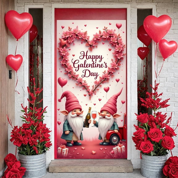 Pink Theme Galentine Banner Red Hearts Friendship Display Gold Stars Floral Decor Girls' Backdrop for Galentine's Party Girls' Gathering BFF Celebration