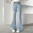thumbnail image 4 of Otqutp Teen Girls Flare Denim Pants Baggy Wide Leg Elastic Waist Jeans Kids Cute Trendy Casual Denim Bell Bottom School Jean Bootcut, 4 of 5