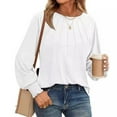 thumbnail image 6 of Inleife Fall Tops for Women Women's Casual Fashion Loose Pleated Round Neck Solid Color Long Sleeve Top, 6 of 6