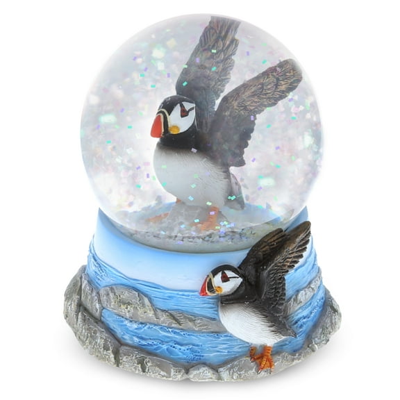 CoTa Global Animal Glitter Snow Globe Glass Collectibles, Cool Land & Ocean Decor Wildlife Figurines Snow Globes Centerpiece, Nautical Water Globes For Home Decor & Shelf Decorations 65mm - Puffin