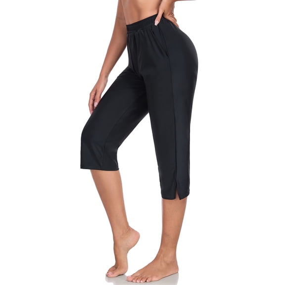 RELLECIGA Women's High Waisted Swim Capris Pants Long Board Shorts Beach Pants with Briefs