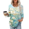thumbnail image 2 of Levmjia Womens Tops Fashion 3/4 Sleeve Pleated Tunic Casual Blouse Round Neck Printed Polyester Shirt Loose Fit Comfortable Vacation, 2 of 7