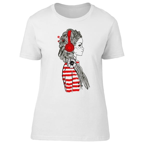 Cute Hipster Girl Headphones Tee Women's -Image by Shutterstock