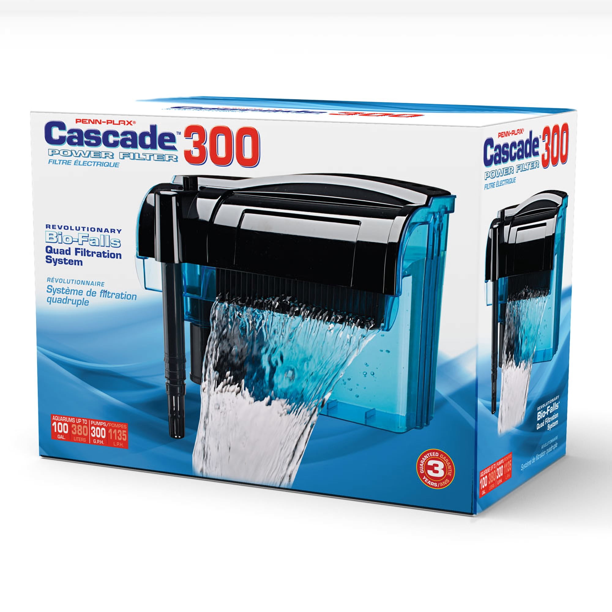 Penn-Plax Cascade 300 Power Filter – Hang-on Filter with Quad Filtration