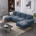 thumbnail image 2 of 113.39inch U-Shaped Sectional Sofa Couch, Convertible Modular Sectional Sofa with Double Chaise, Linen Upholstered Sofa Set, 6-Seater Sofa for Living Room Apartment, Easy Assembly, Grey-Blue, 2 of 7