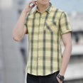 thumbnail image 3 of Camisa y blusa de hombre de negocios a cuadros con bolsillo, manga corta, elegante, de lujo, de alta calidad, original, nueva en ropa, 3 of 5