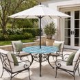 thumbnail image 2 of Round Outdoor Tablecloth with Umbrella Hole and Zipper, Aqua Blue Palm Tree Summer Tablecloth with Elastic Waterproof, Beach Tropical Coastal Patio Table Covers for 36" - 44" Picnic Pool Tables, 2 of 9