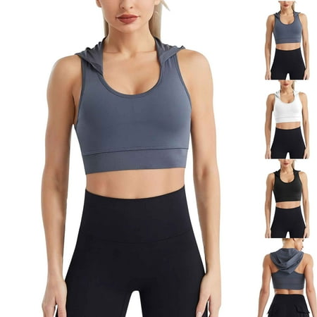 DDAPJ pyju Womens Sports Bra Hoodie High Impact Strappy Racerback Running Workout Yoga Vest Bras Seamless Push Up Bra Sales of Today White XL