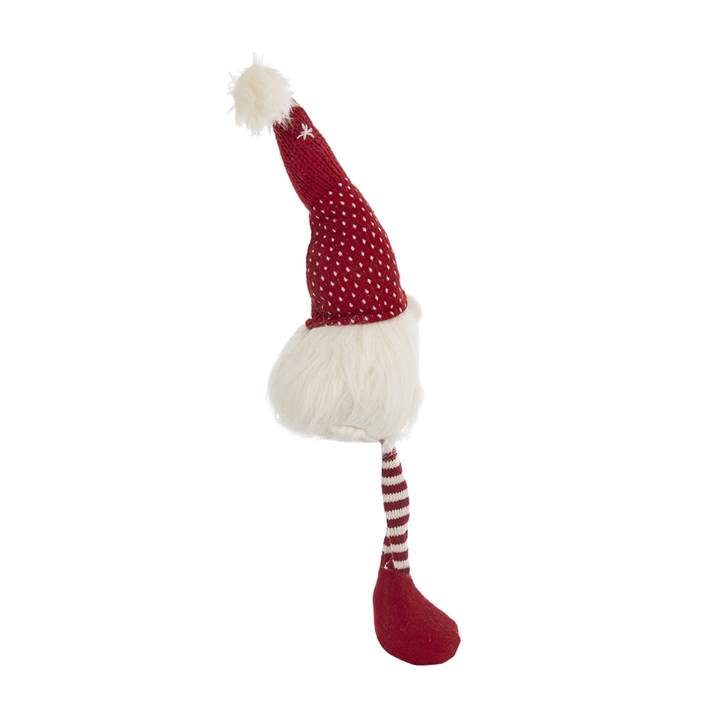 Jolly Red and White Striped Gnome Figurine Set Fluffy White Beard Long Legs Tabletop Mantel Dining Room Decoration