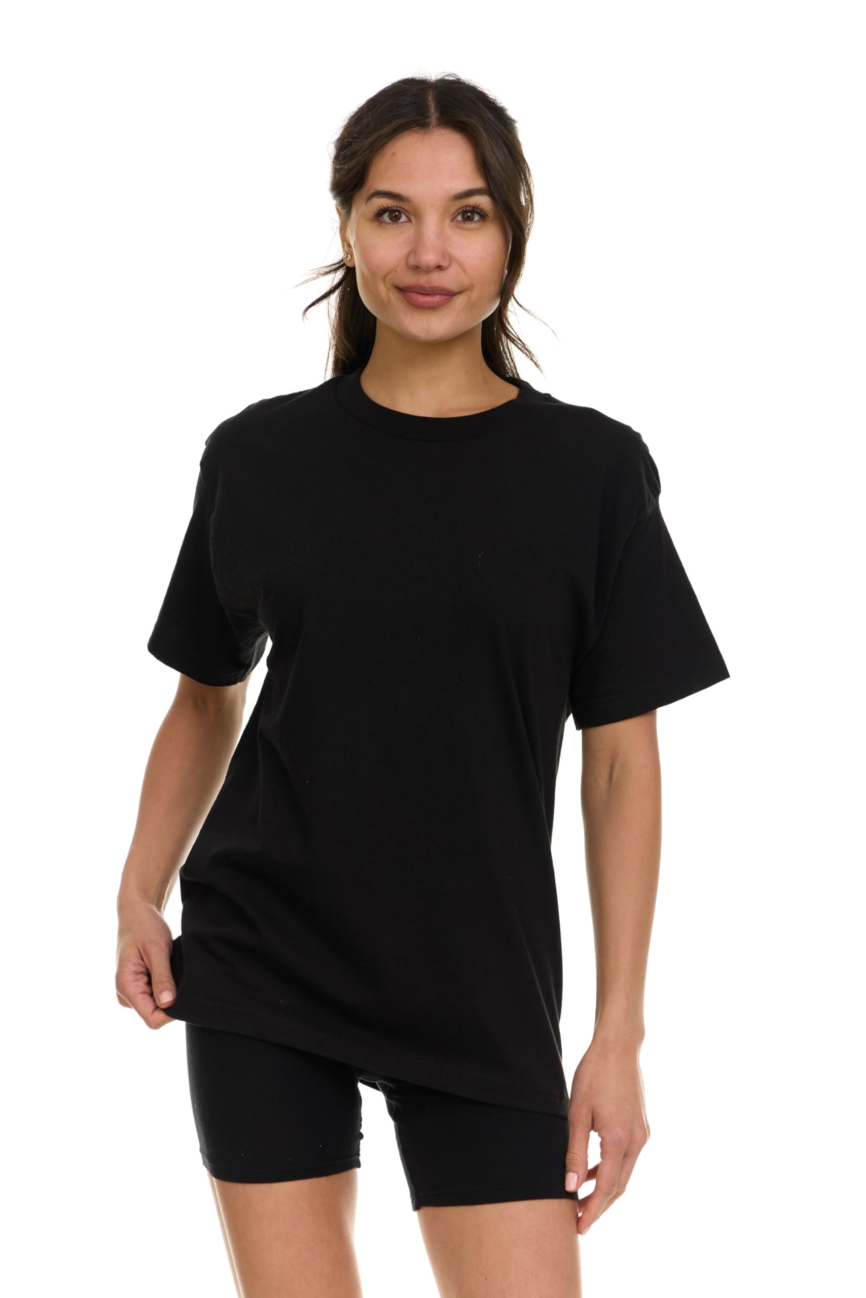 BILLIONHATS 6 Pack Womens Oversized Cotton T-Shirts, Crew Neck Short Sleeve Baggy Loose Tops Oversize Tees Color Black, Size Small