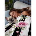 thumbnail image 3 of Full Flat Sheet 81"x96", Pink Roses Soft Lightweight Bedding Flat Sheets Only, Romantic Flowers Leaves Floral Black Stripes Brushed Microfiber Top Bed Sheet, Breathable StainResistant Bedsheets, 3 of 9