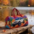 thumbnail image 2 of Christmas Hippie Camper Bus Quilted Duffel Bag, Floral Embroidery Large Capacity Weekender Travel Bag, Rainbow Strap Handheld Everyday Travel Sports Bag, 2 of 6