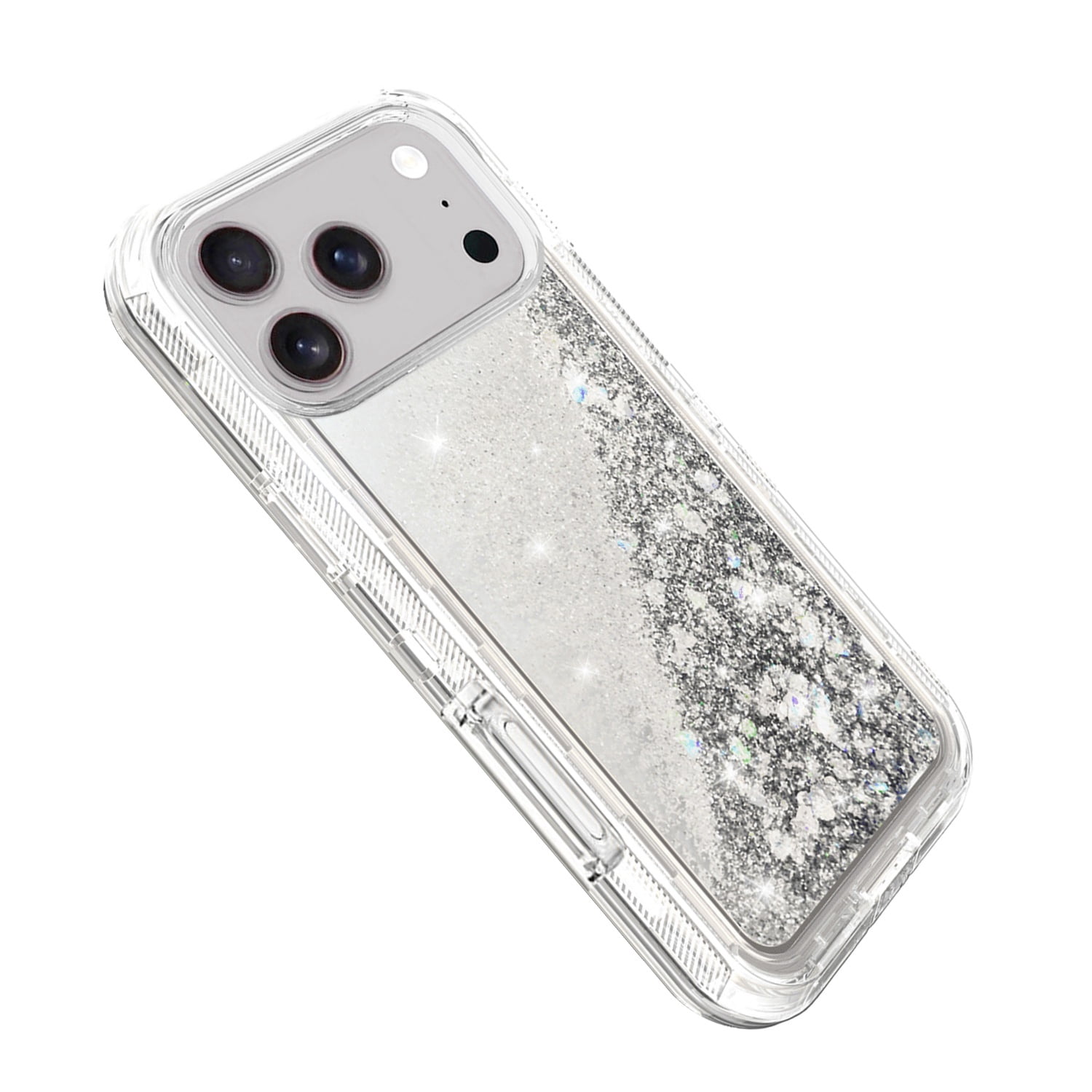 Heavy-Duty Protective Glitter Liquid Cover for iPhone 17 Pro Max - Silver