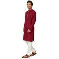 thumbnail image 2 of In-Sattva Men's Indian Embroidered Banded Collar and Placket Long Kurta Tunic; Wedding Burgundy; LG, 2 of 5