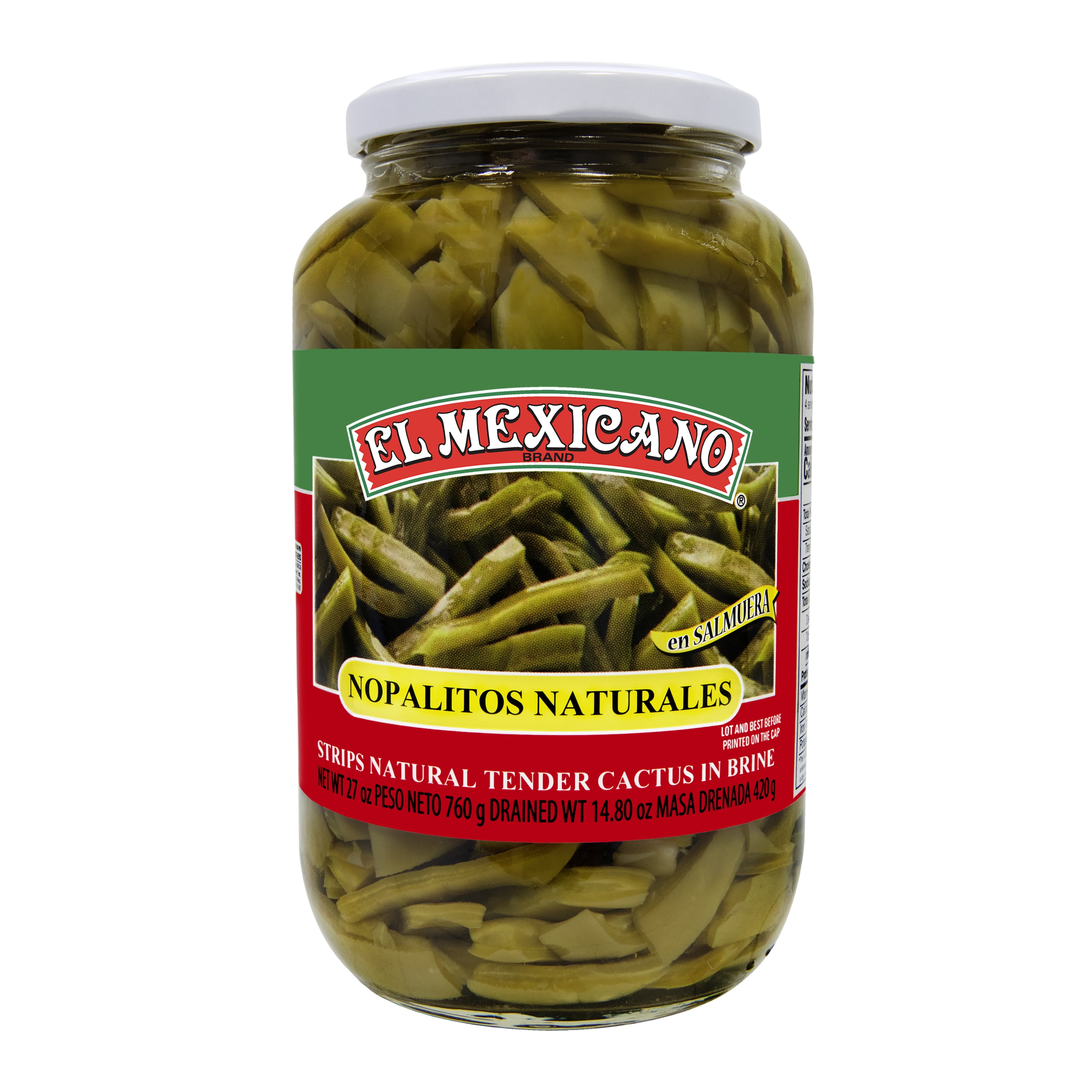 (4 pack) El Mexicano Nopalitos Naturales, Strips Natural Tender Cactus, 27 oz Jar