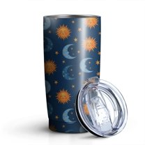 20oz Tumblers Blue Sun Moon Star Pattern Stainless Steel Vacuum Insulated Double Wall Travel Tumbler Cups Mug with Lid and Straw,Cleaning Brush for Cold & Hot Drinks