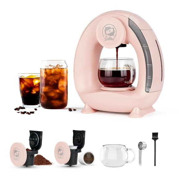 i Cafilas Single Serve Coffee Maker For KCup/Ground Coffee, MINI Q Americano 2 in 1 Coffee Machine Mini One Cup Coffee Brewer/Tea Maker With Coffee Filter/KCUP-Adapter, 4-8oz Brew Sizes, Pink