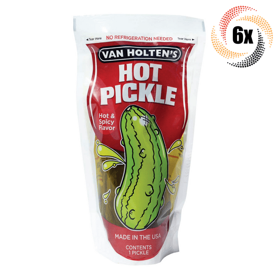 6x Pouches Van Holten's Hot Pickle Flavor Jumbo Dill Pickle In-A Pouch | 5oz |