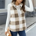 thumbnail image 6 of Dasayo Vest Women Fleece Soft Beige Winter Comfy Zip up Plaid Vest Coatigan for Women L, 6 of 9